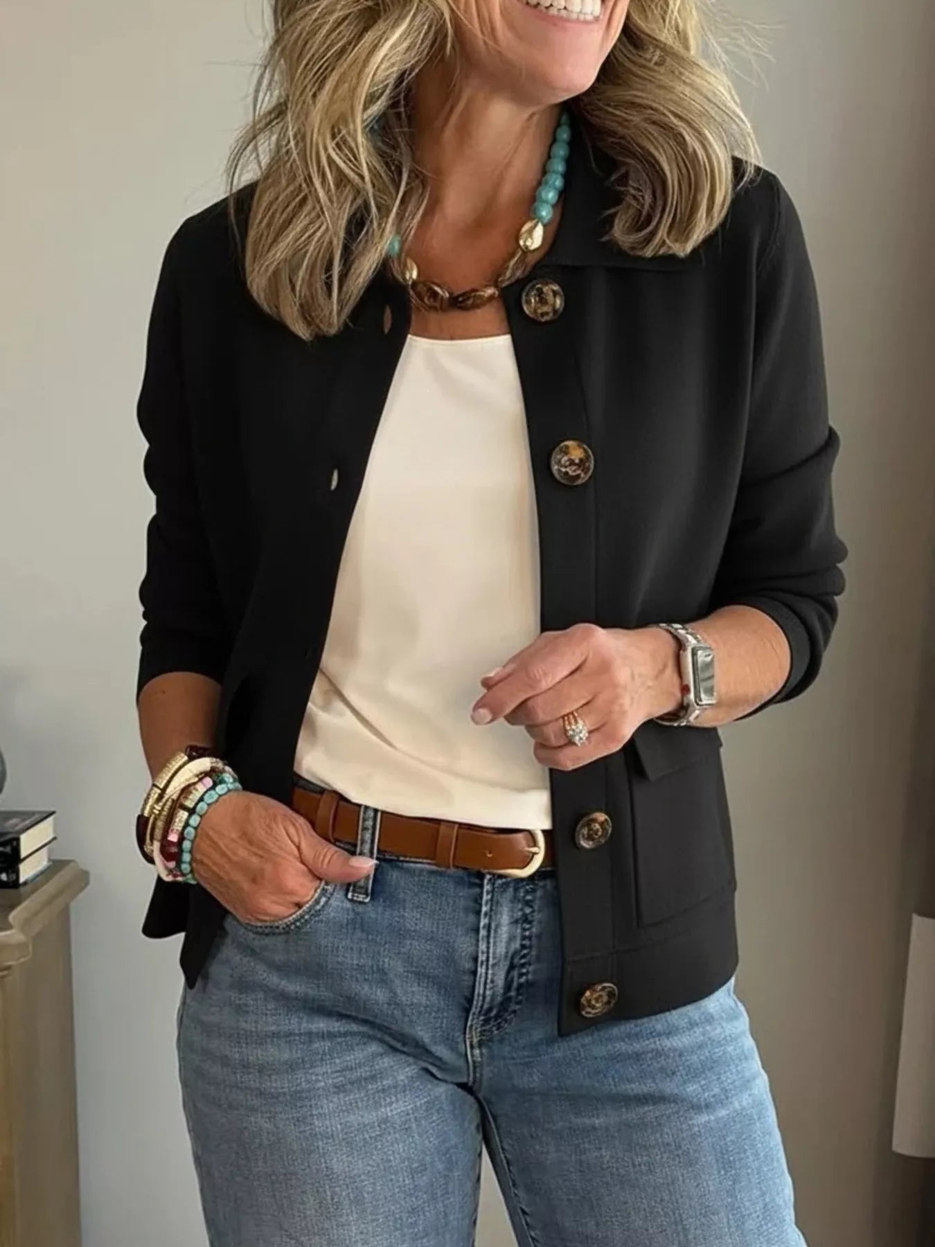 Full Size Long Sleeve Button-Down Outerwear Plus Size