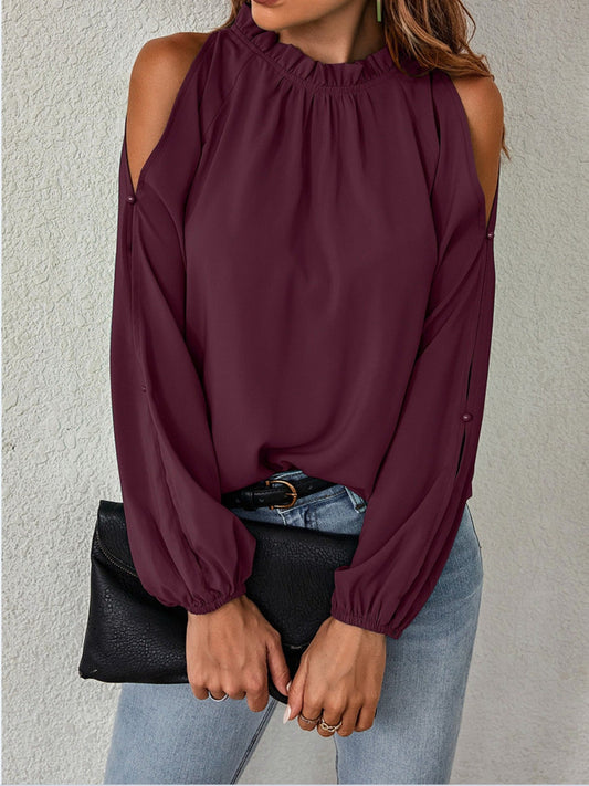 Cold Shoulder Frill Neck Blouse