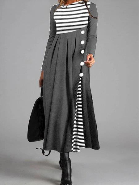 Fashion Retro Large Size Slim Hepburn Striped Dress