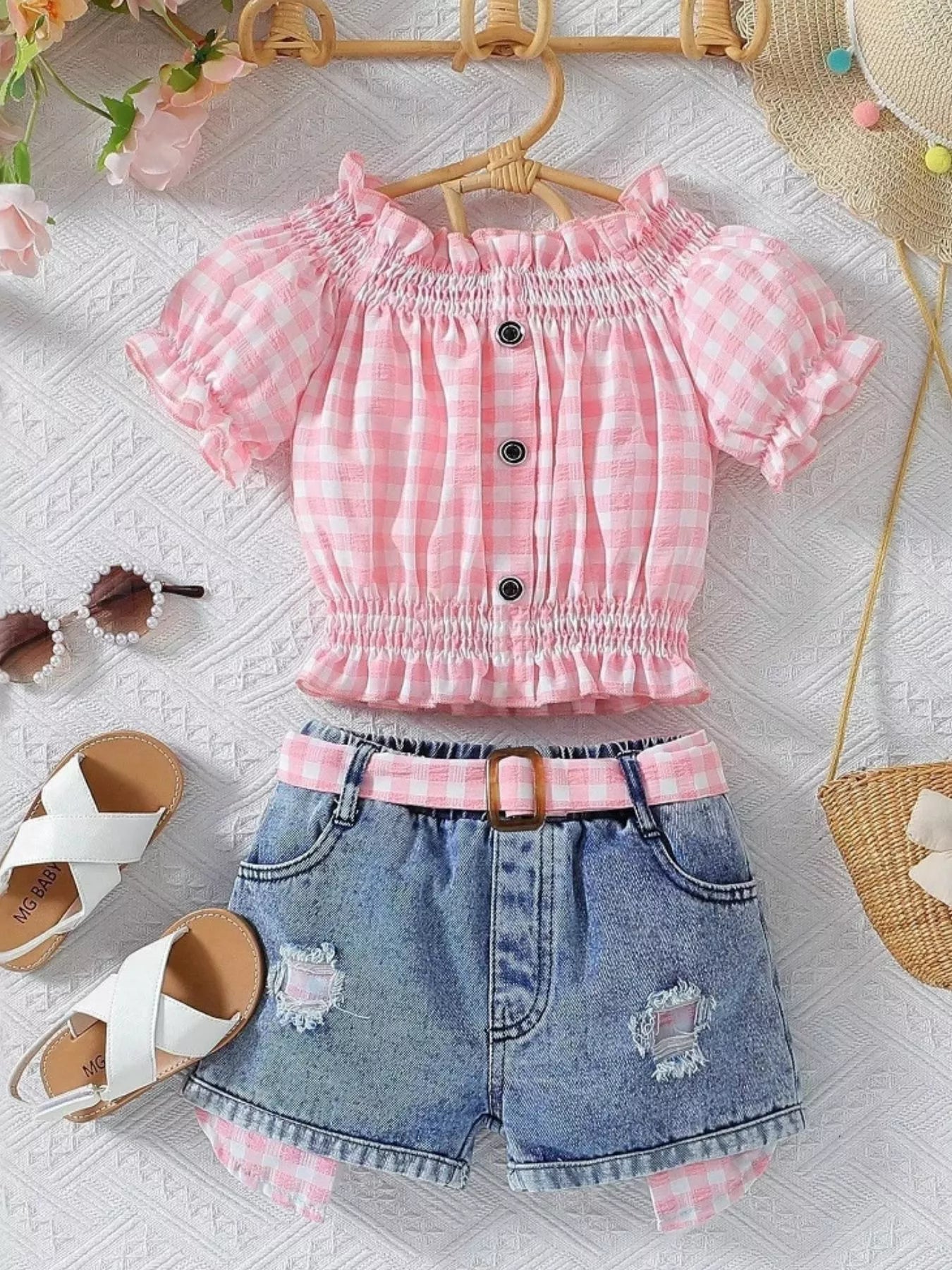 Children's Gingham Top & Denim Shorts Set