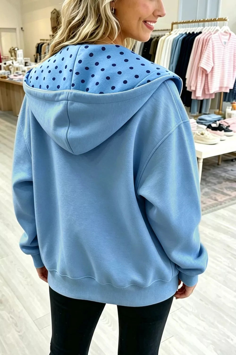 Polka Dot Lined Zip-Up Hoodie