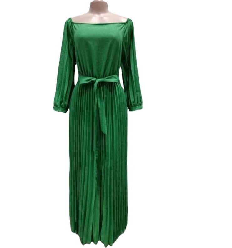 Long Pleated One-shoulder Dress Loose Large Size