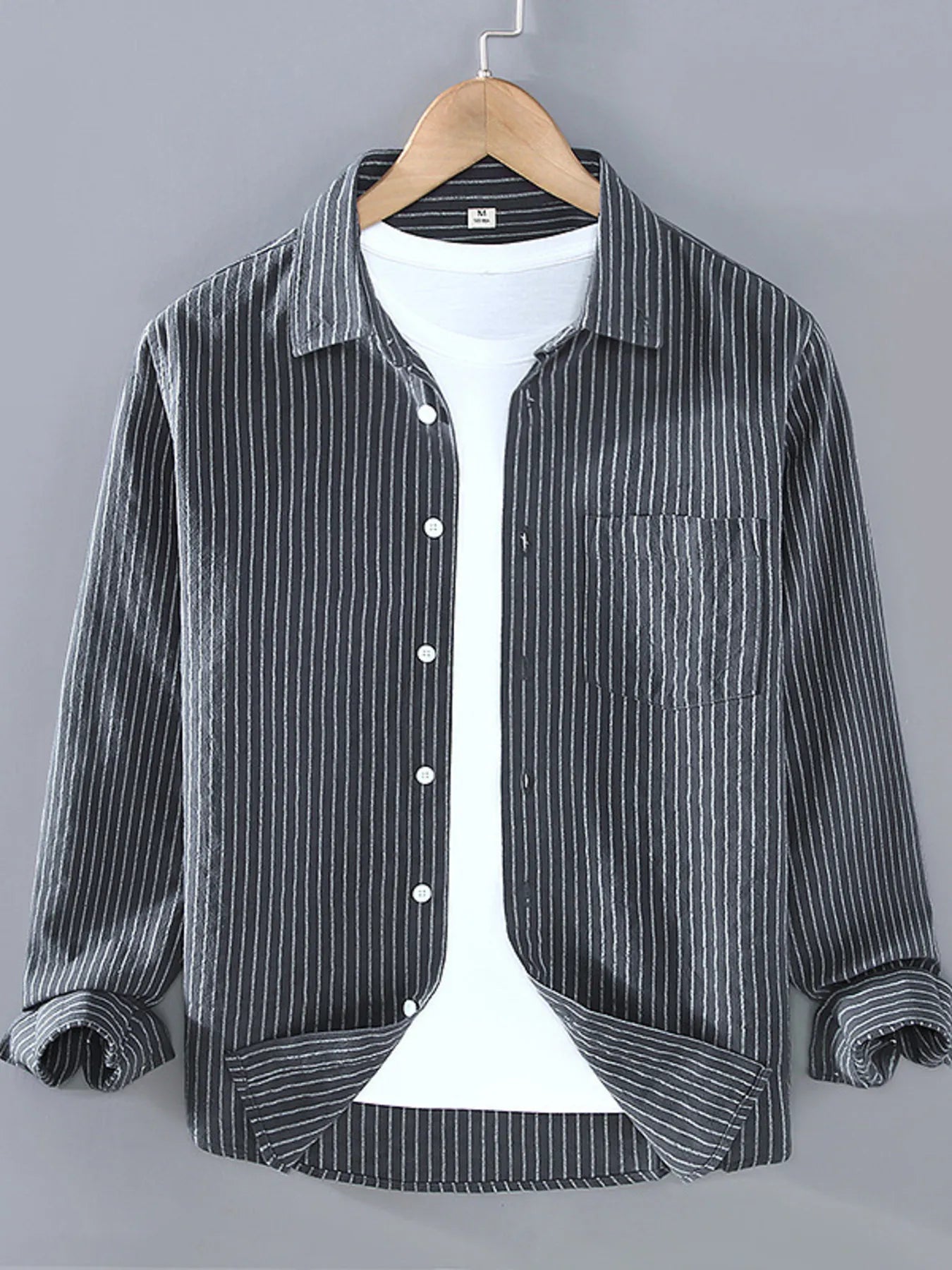Men's Plus Size Striped Button Up Long Sleeve Shirt