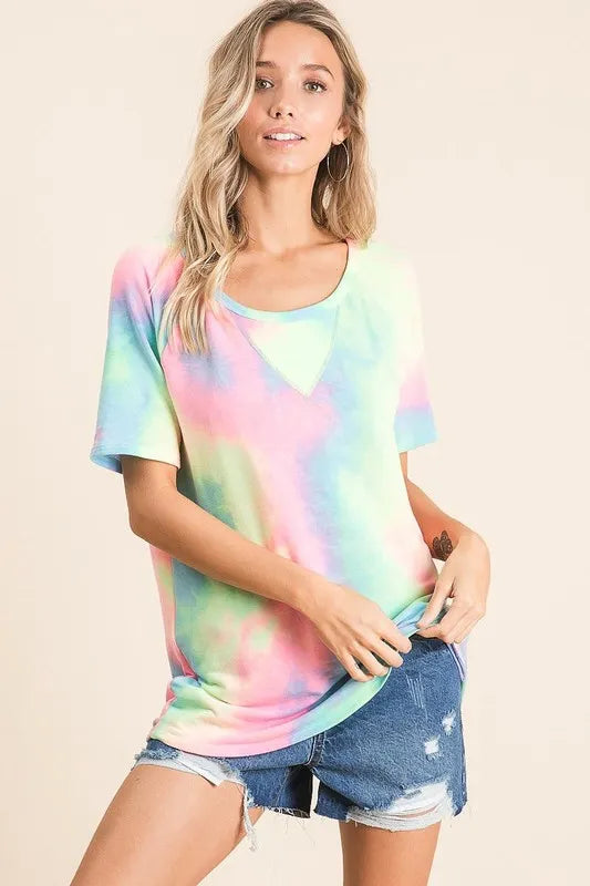 BiBi Tie Dye French Terry Print Top