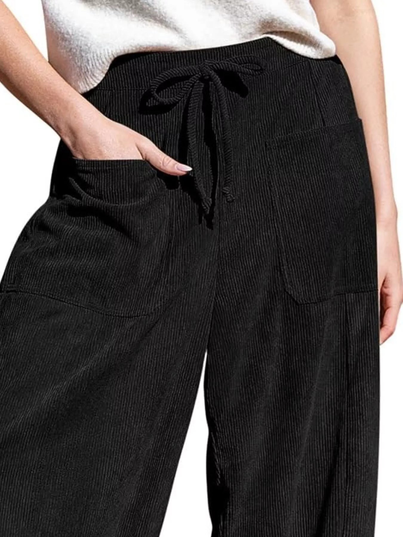 Casual Corduroy Wide Leg Pants with Pockets