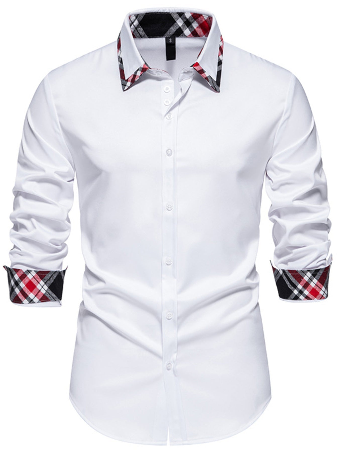 Men's Slim Fit Long Sleeve Plaid Trim Shirt