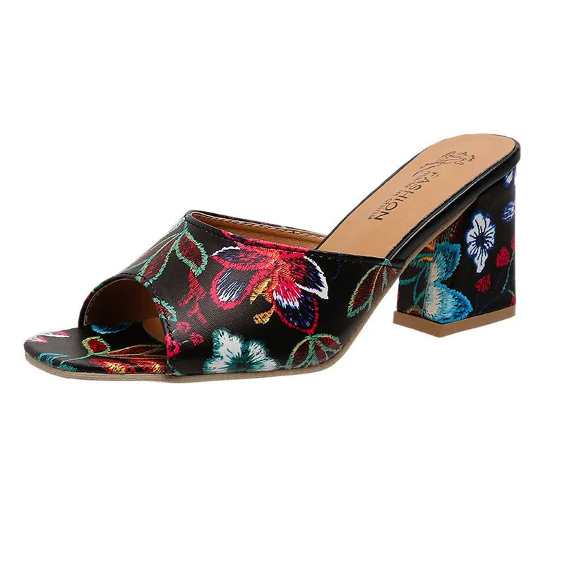 Printed Block Heels Sandals