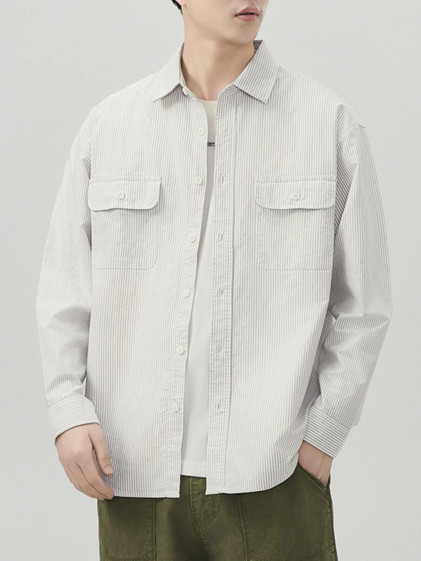 Men's Plus Size Striped Button Up Long Sleeve Shirt