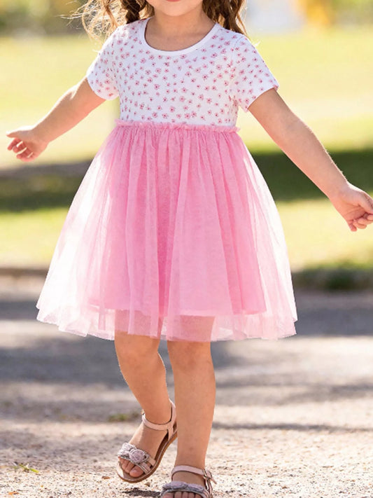 Children's Floral Print Tulle Dress