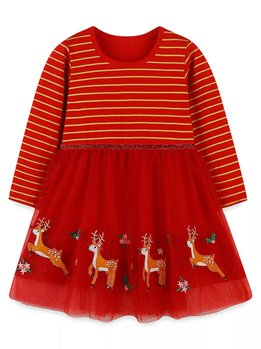 Children's Elk Embroidered Tulle Dress