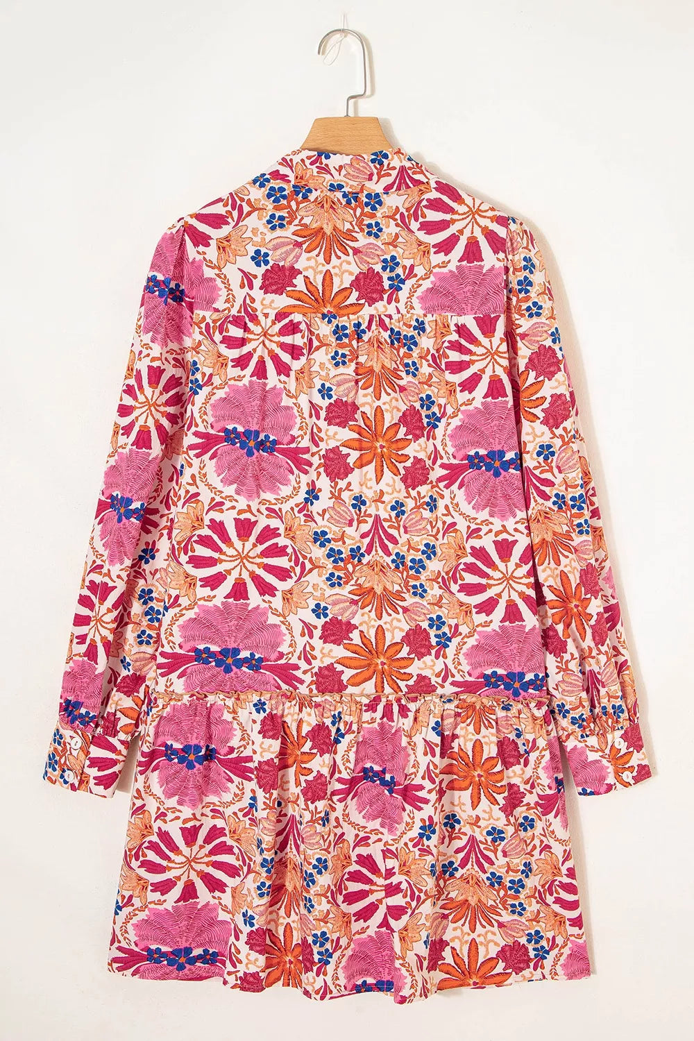 Fall Flower Print Long Sleeve Mini Dress