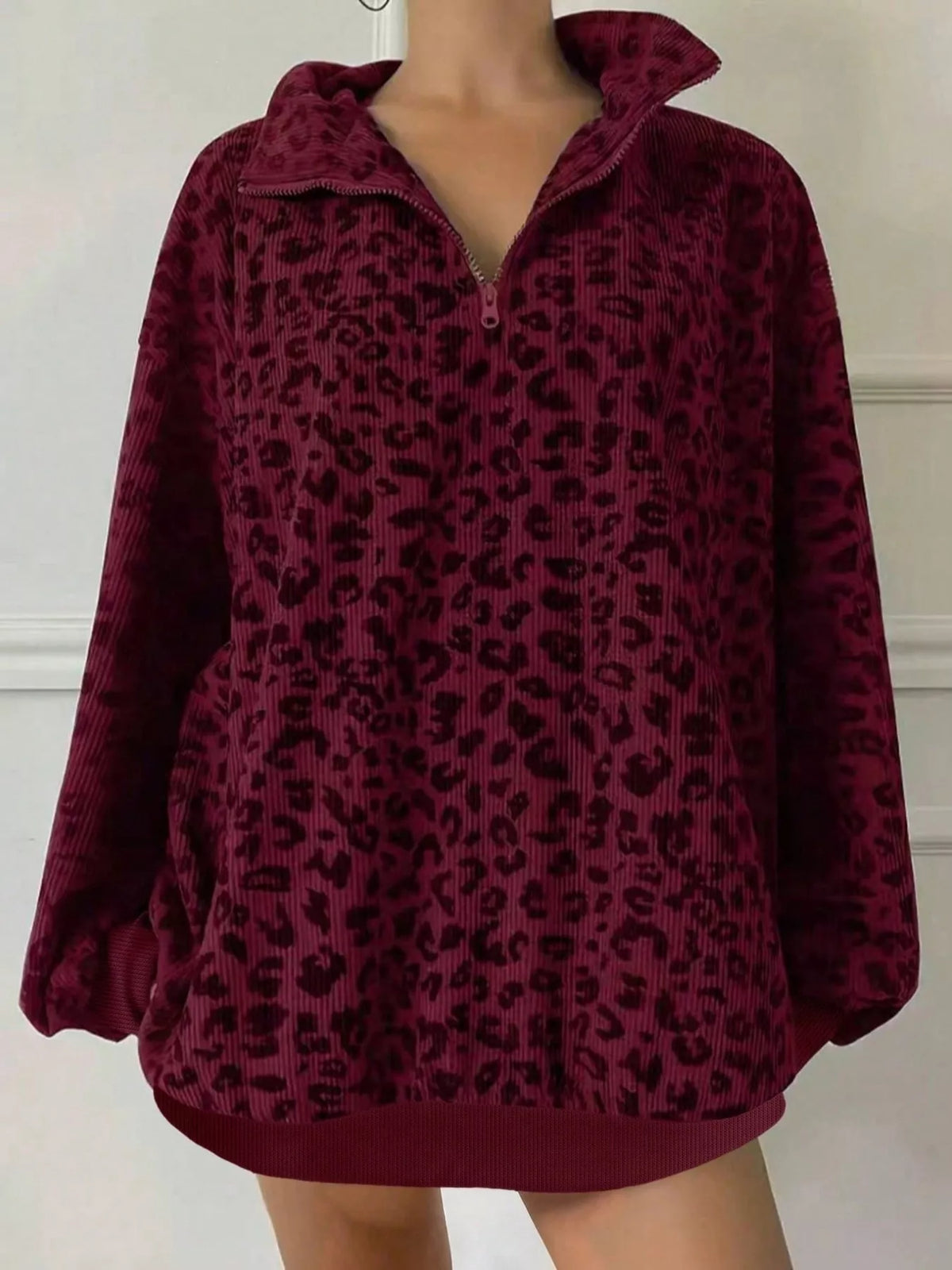 Leopard Print Quarter-Zip Sweatshirt