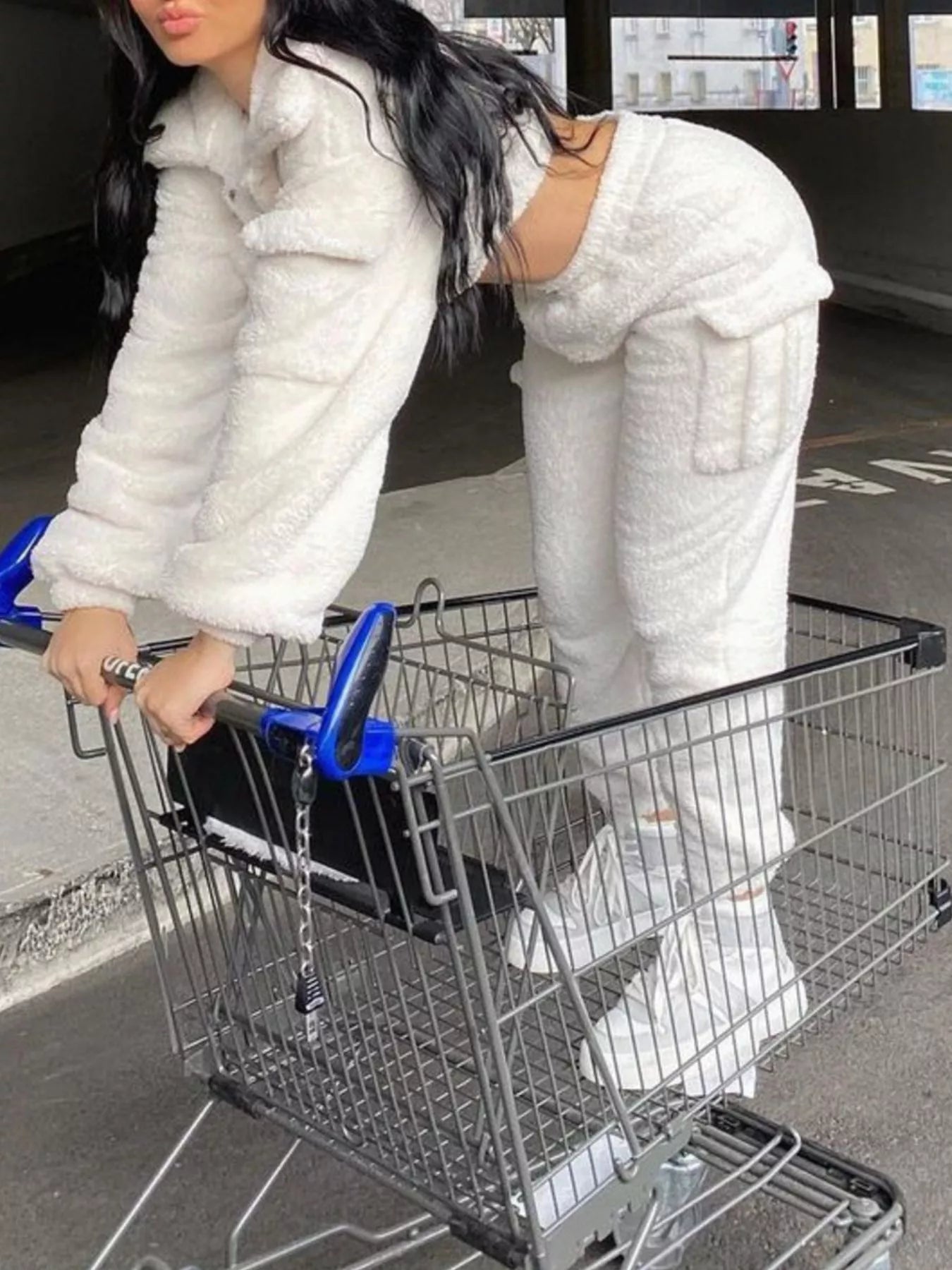 Cozy Plush Crop Top and Cargo Pants Set