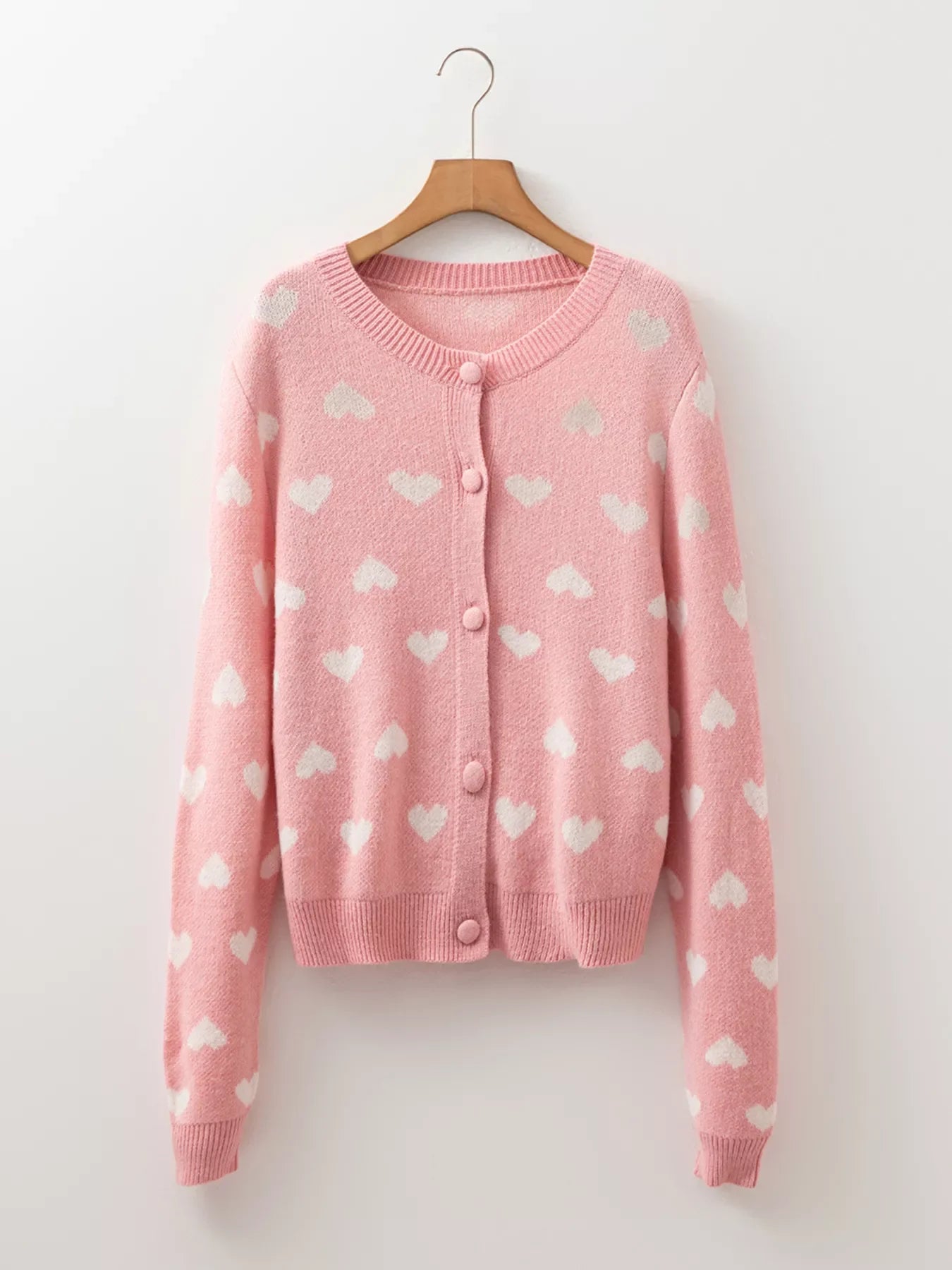 Button Down Heart Pattern Cardigan