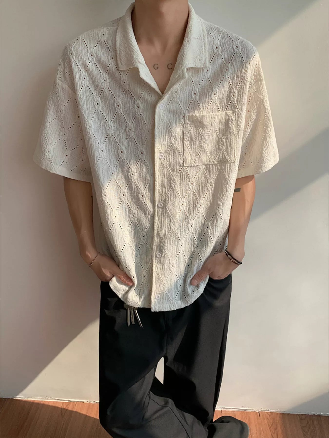 Men's Plus Size Textured Knit Short-Sleeve Shirt