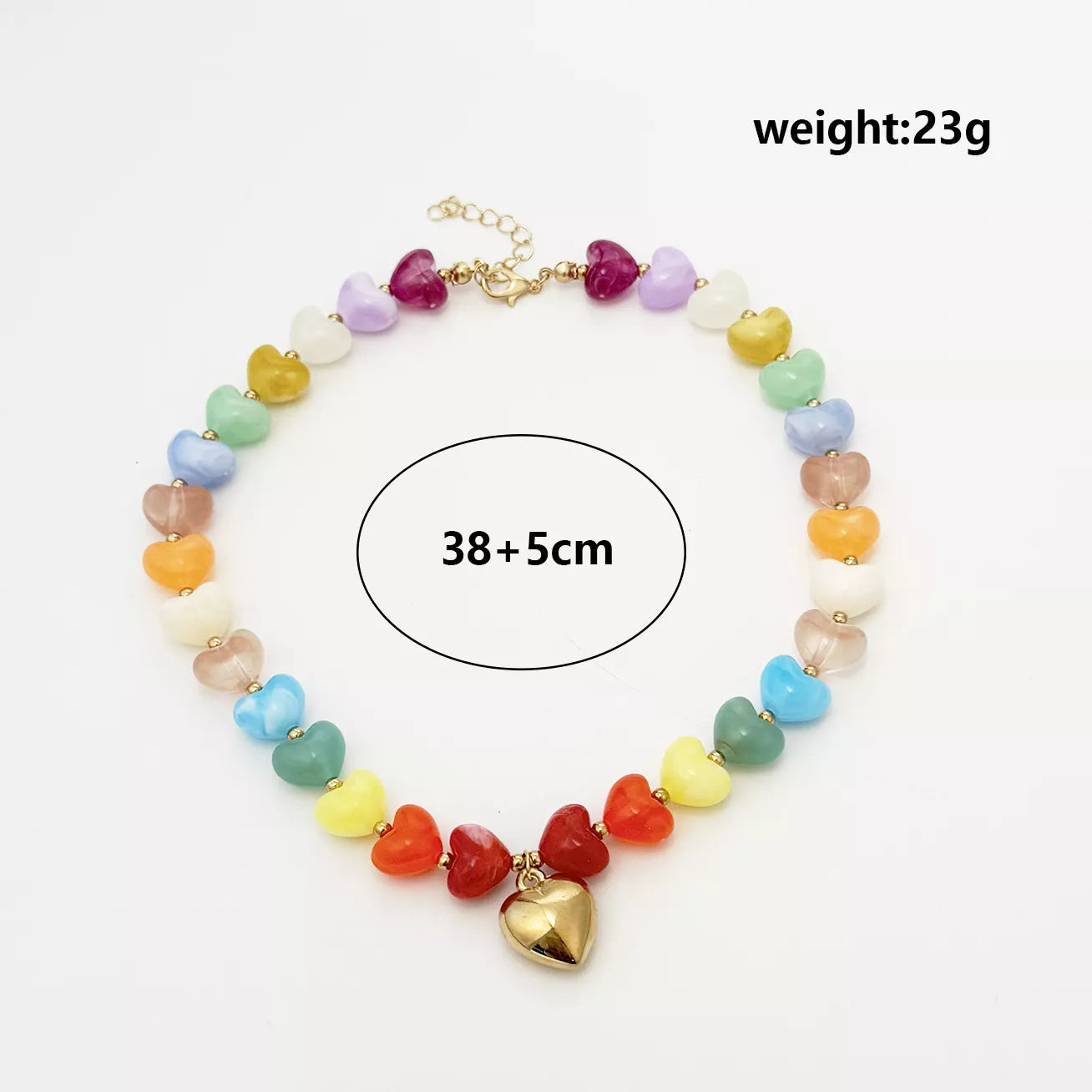 Colorful Heart Pendant Beaded Collarbone Necklace