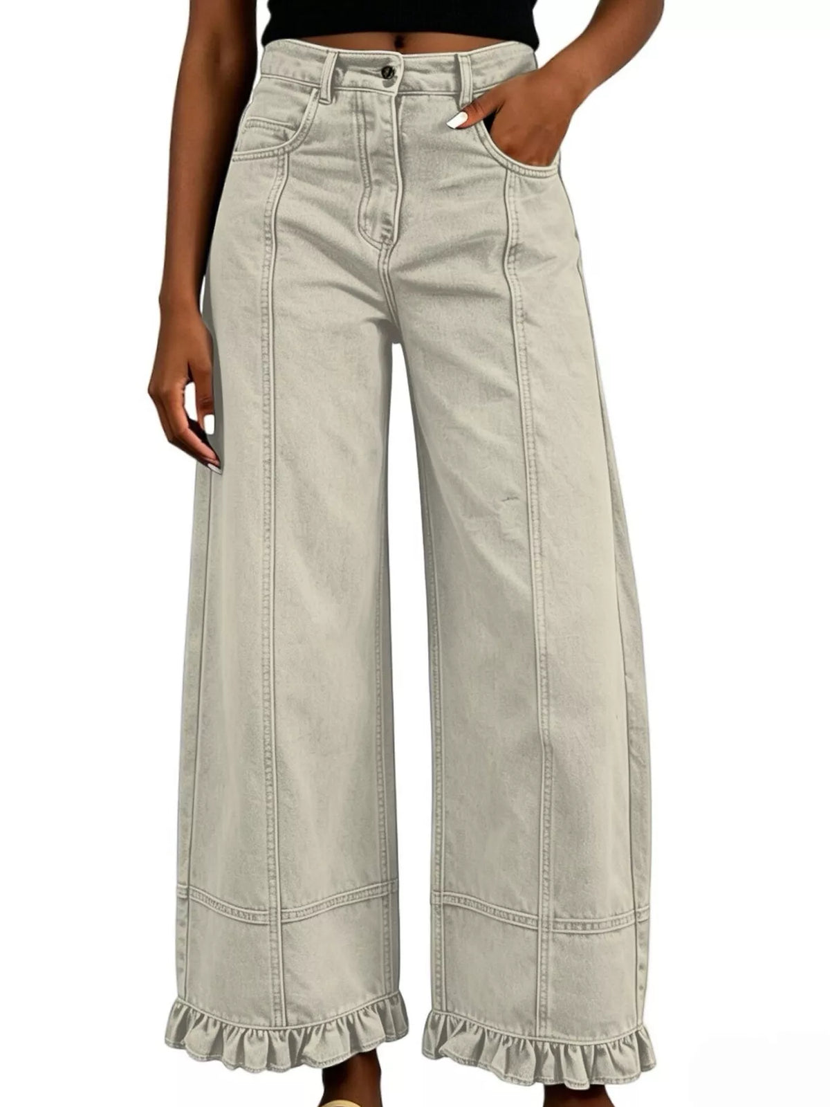 Full Size High-Waisted Wide-Leg Ruffled Hem Jeans Plus Size
