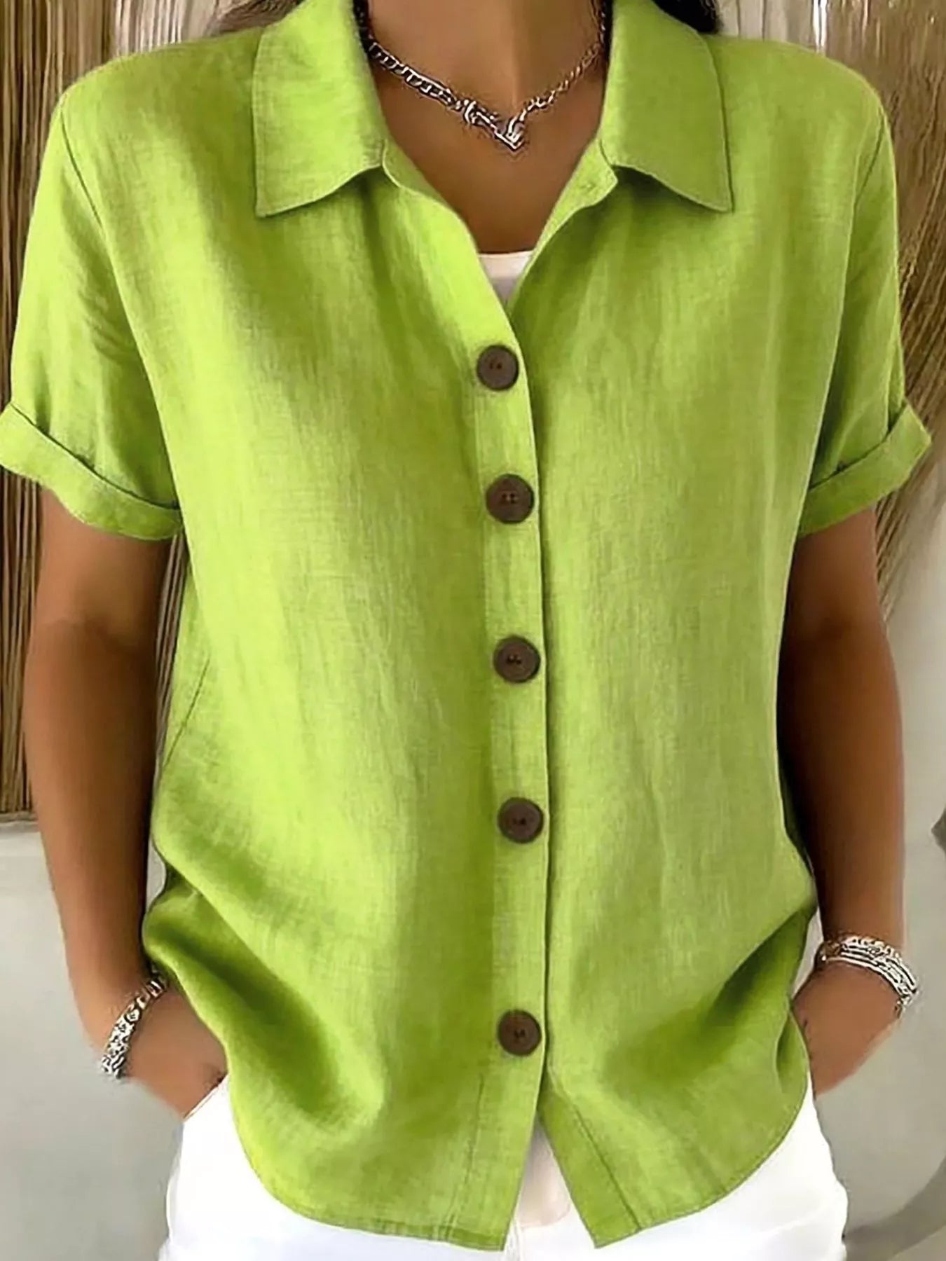 Full Size Button Up Short Sleeve Shirt Plus Size