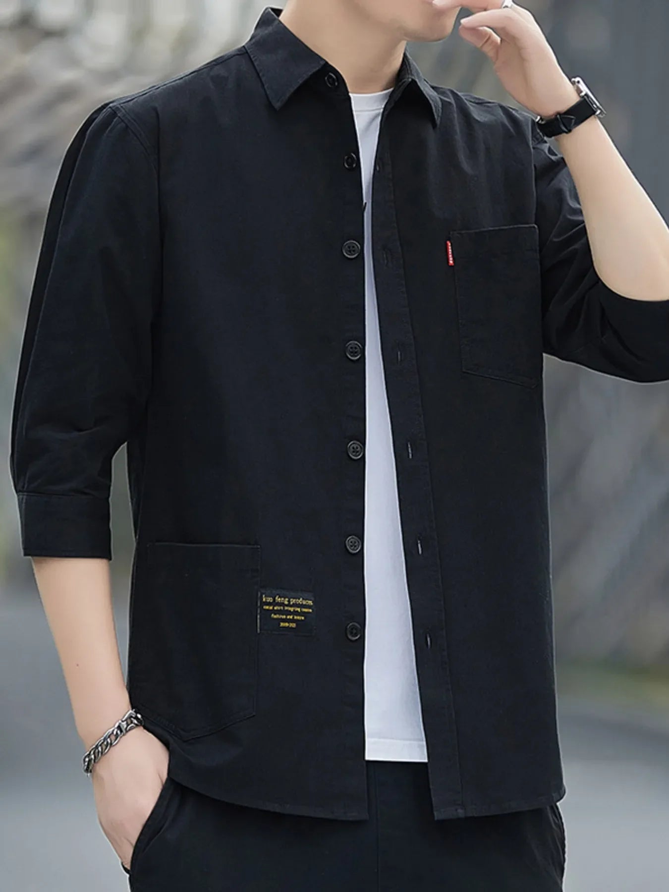 Men's Plus Size Button Up 3/4 Sleeve Shirt
