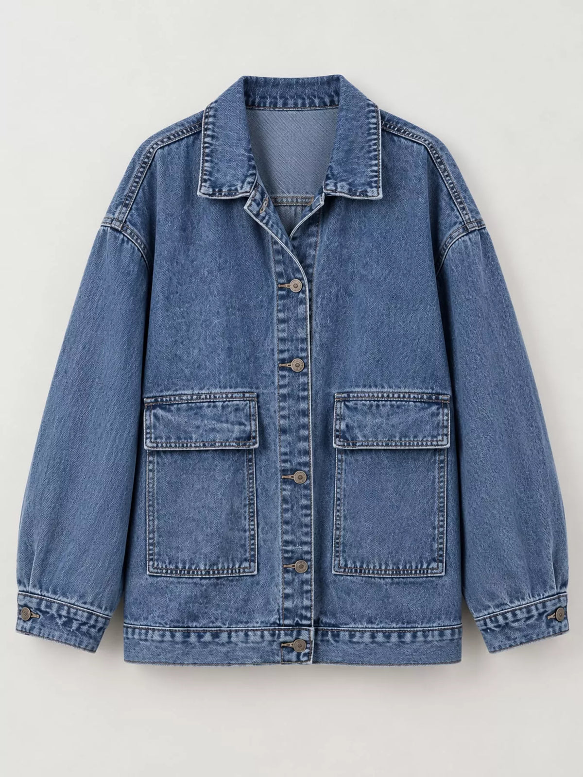 Oversized Wash Denim Jacket with Utility Pockets
