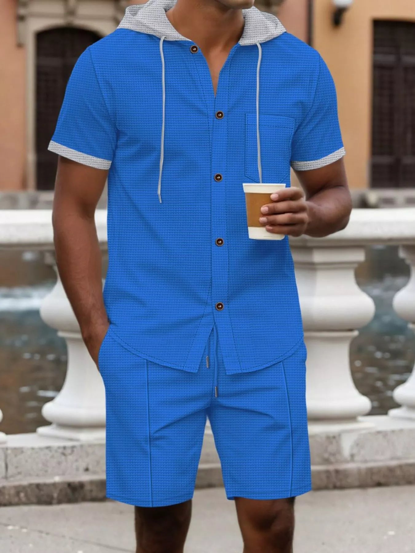 Men's Full Size Casual Hooded Top & Shorts Set Plus Size
