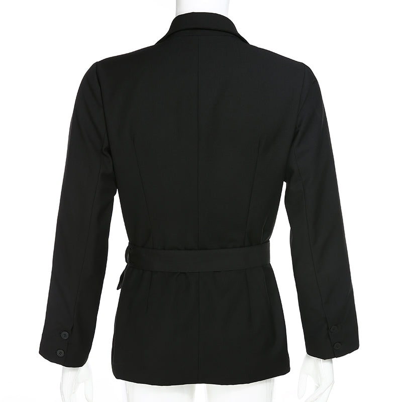 Black Long Blazer With Sashes Autumn Coat (See size chart where applicable)