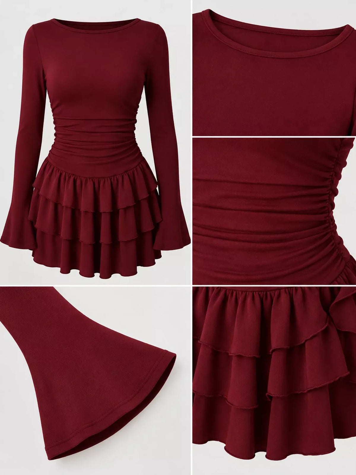 Layered Ruffle Long Sleeve Mini Dress
