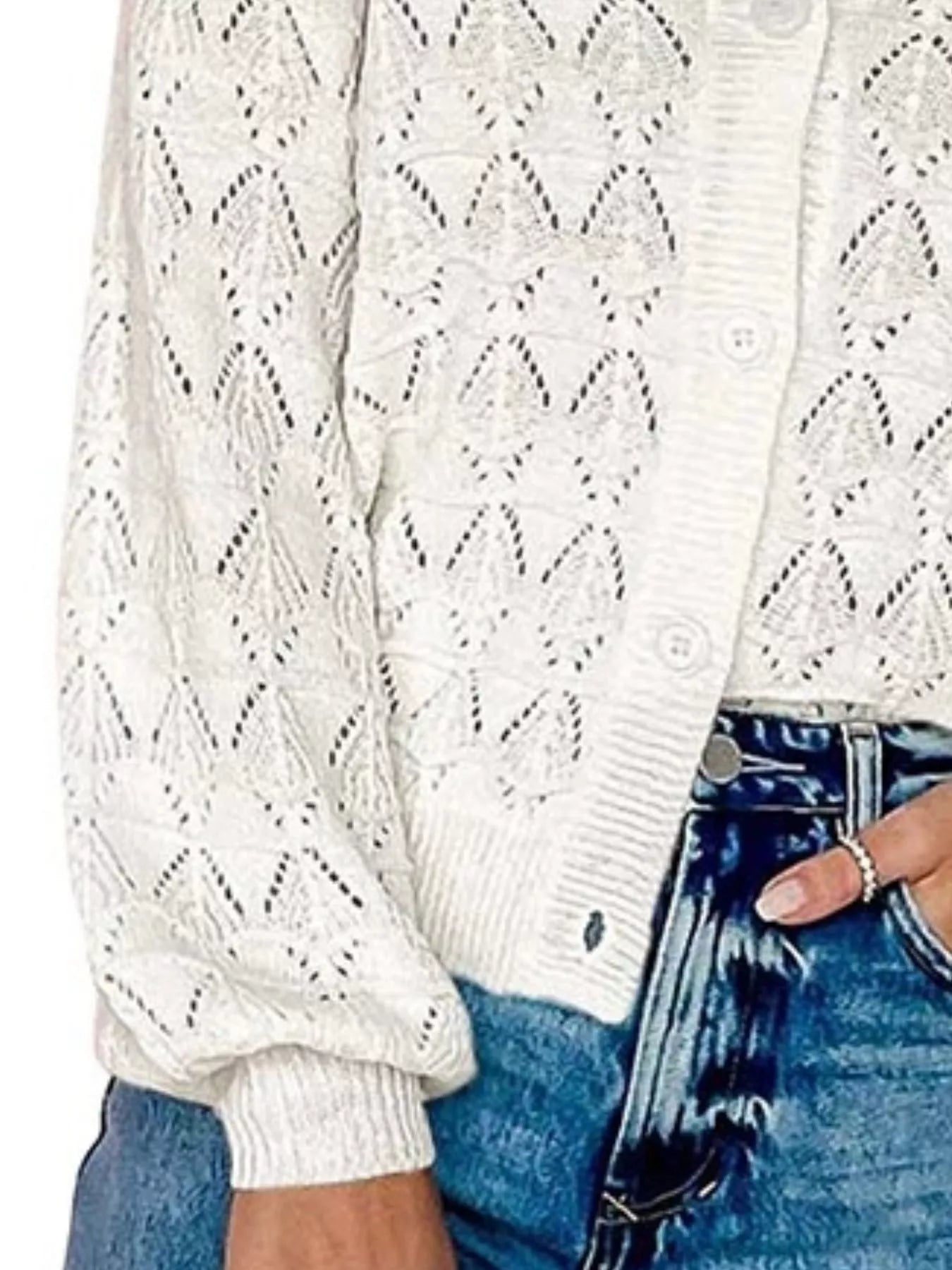 Chic V-Neck Openwork Button-Down Knit Cardigan
