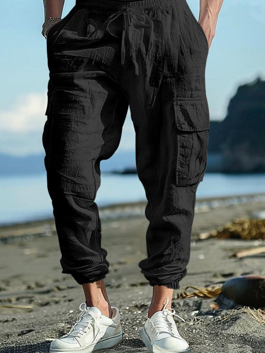 Men's Full Size Casual Cargo Pants with Drawstring Waist Plus Size