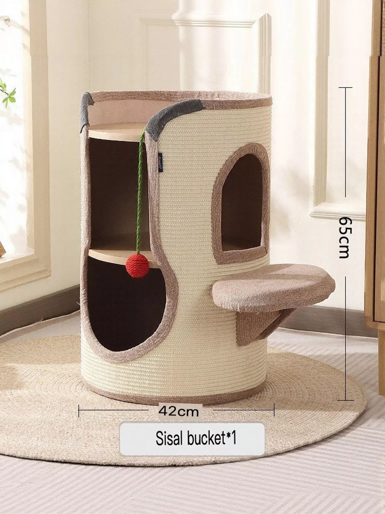 Sisal-Covered Cylinder Cat Tree Condo with Plush Perch