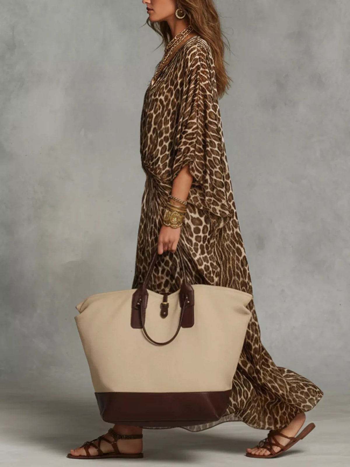 Leopard Print V-Neck Maxi Dress