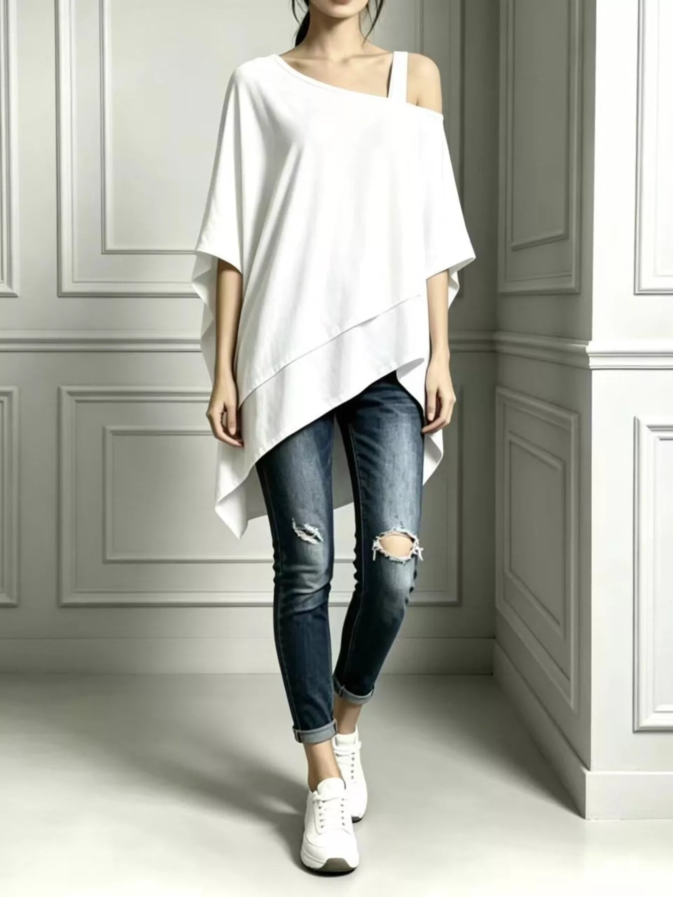 Full Size Asymmetrical Neck Short Sleeve T-Shirt Plus Size