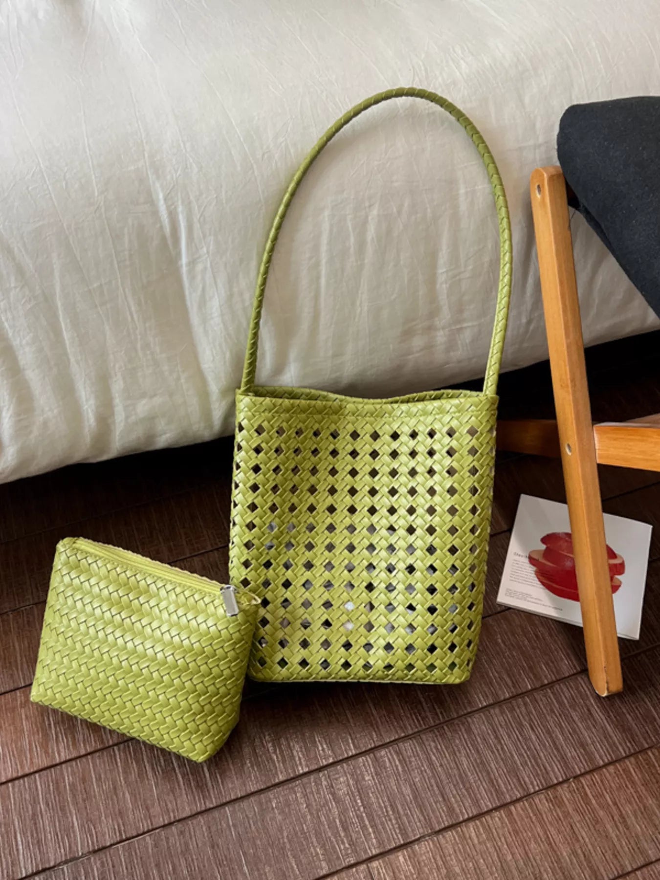 Woven Leather Handbag with Matching Pouch