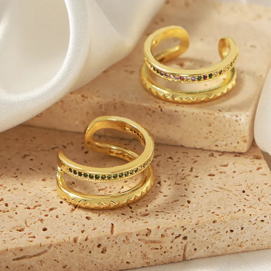 Gold-Plated Czech Diamond Double-Layered Ring