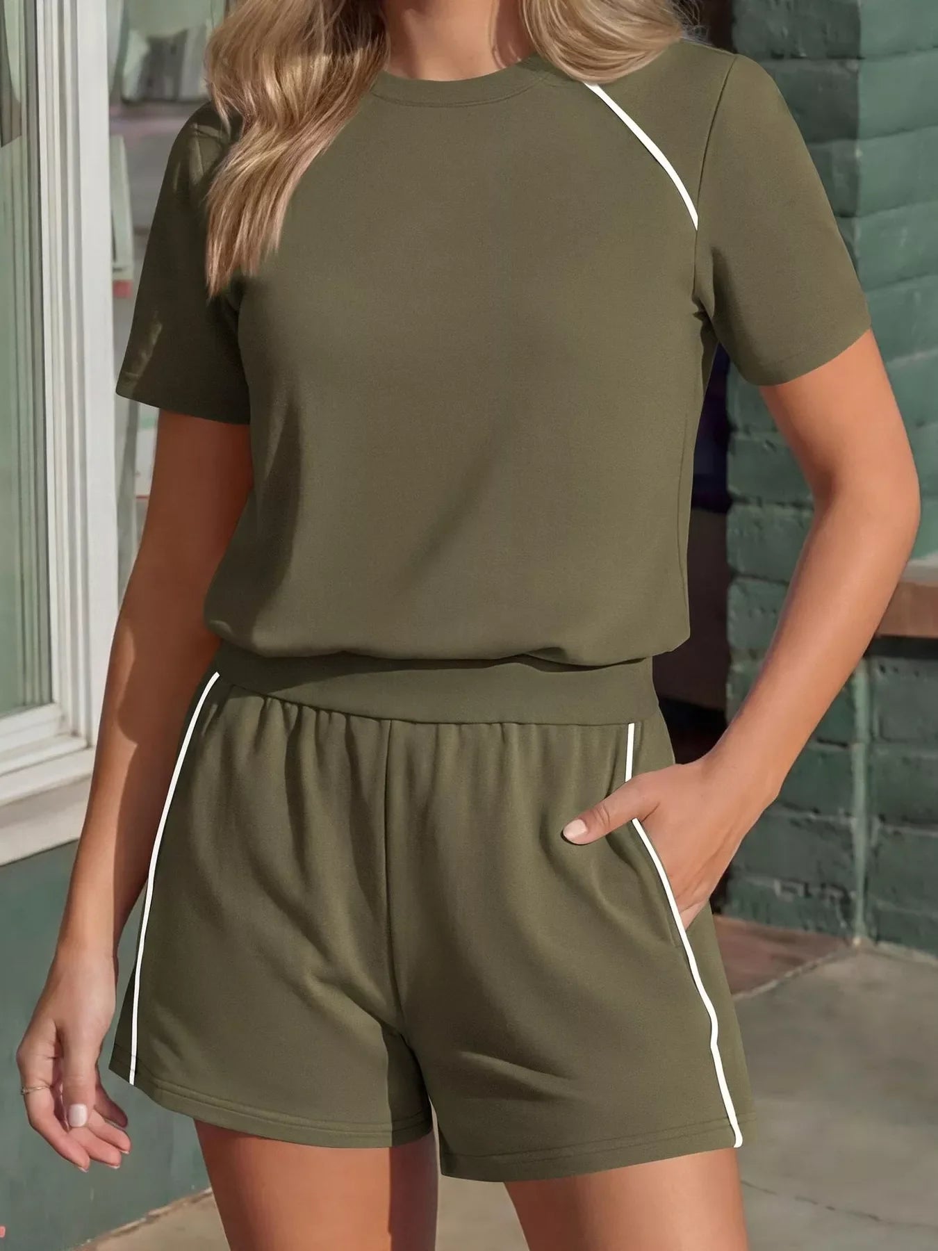 Contrast Trim Short Sleeve T-Shirt and Shorts Set