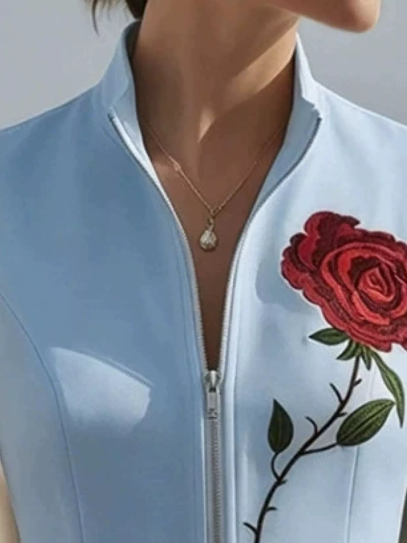 Rose Zip Up Sleeveless Shirt