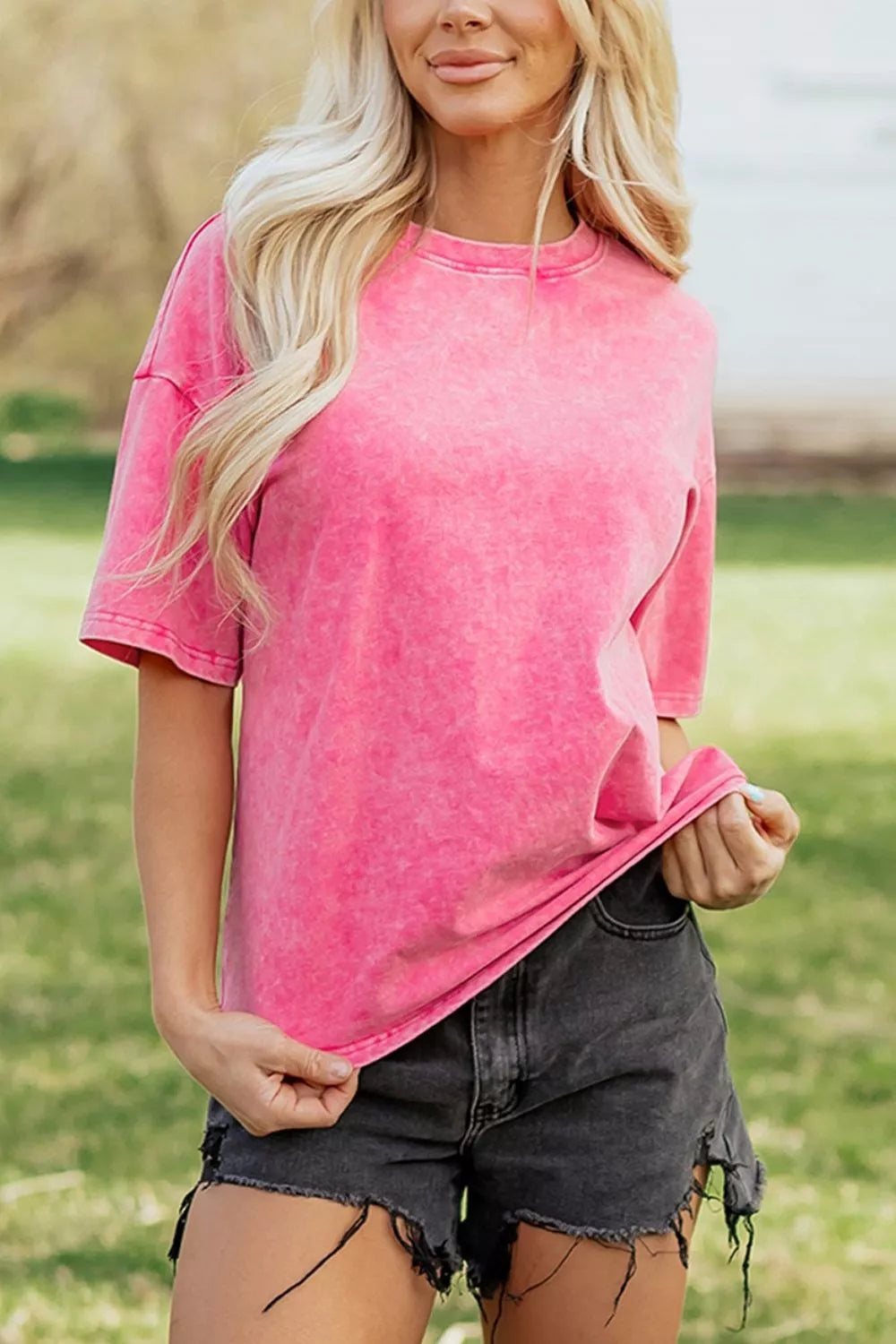 Solid Color Cotton Mineral Washed Oversize Tee