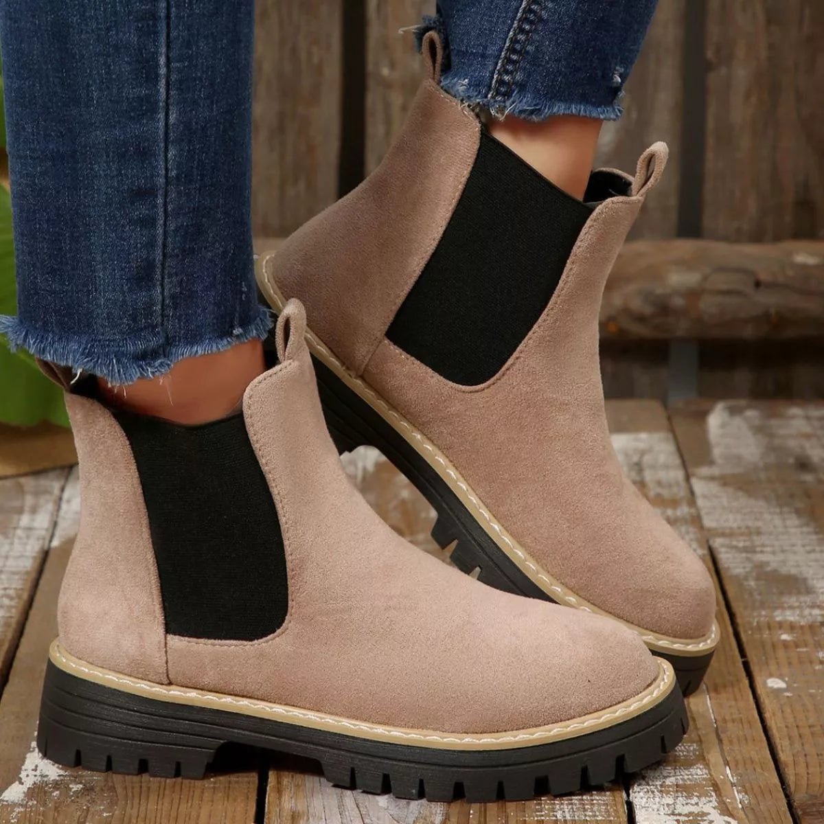 Round Toe Block Heels Boots