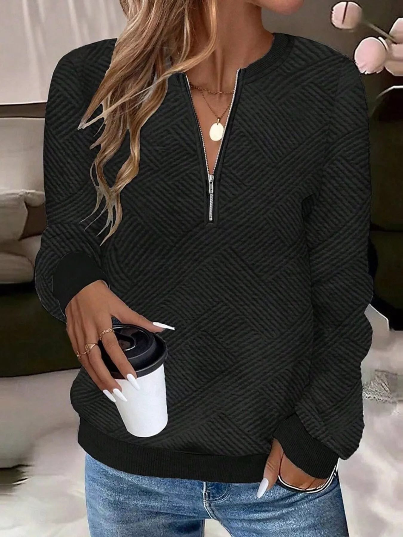 Textured Quarter-Zip Sweatshirt