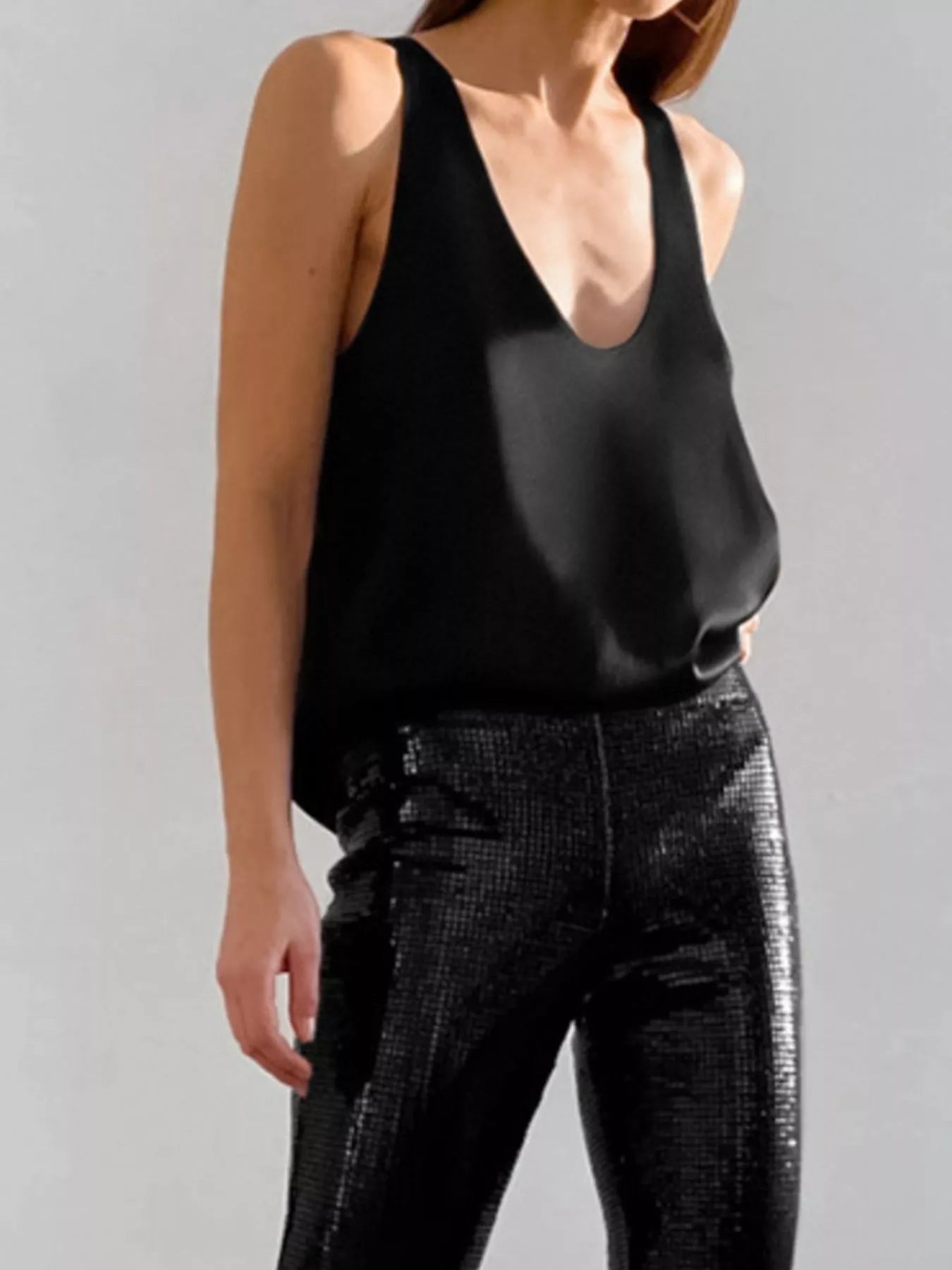 Satin Deep V-Neck Tank
