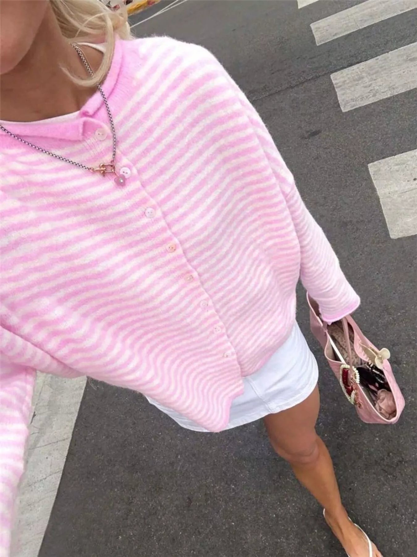 Striped Knit Button Up Cardigan