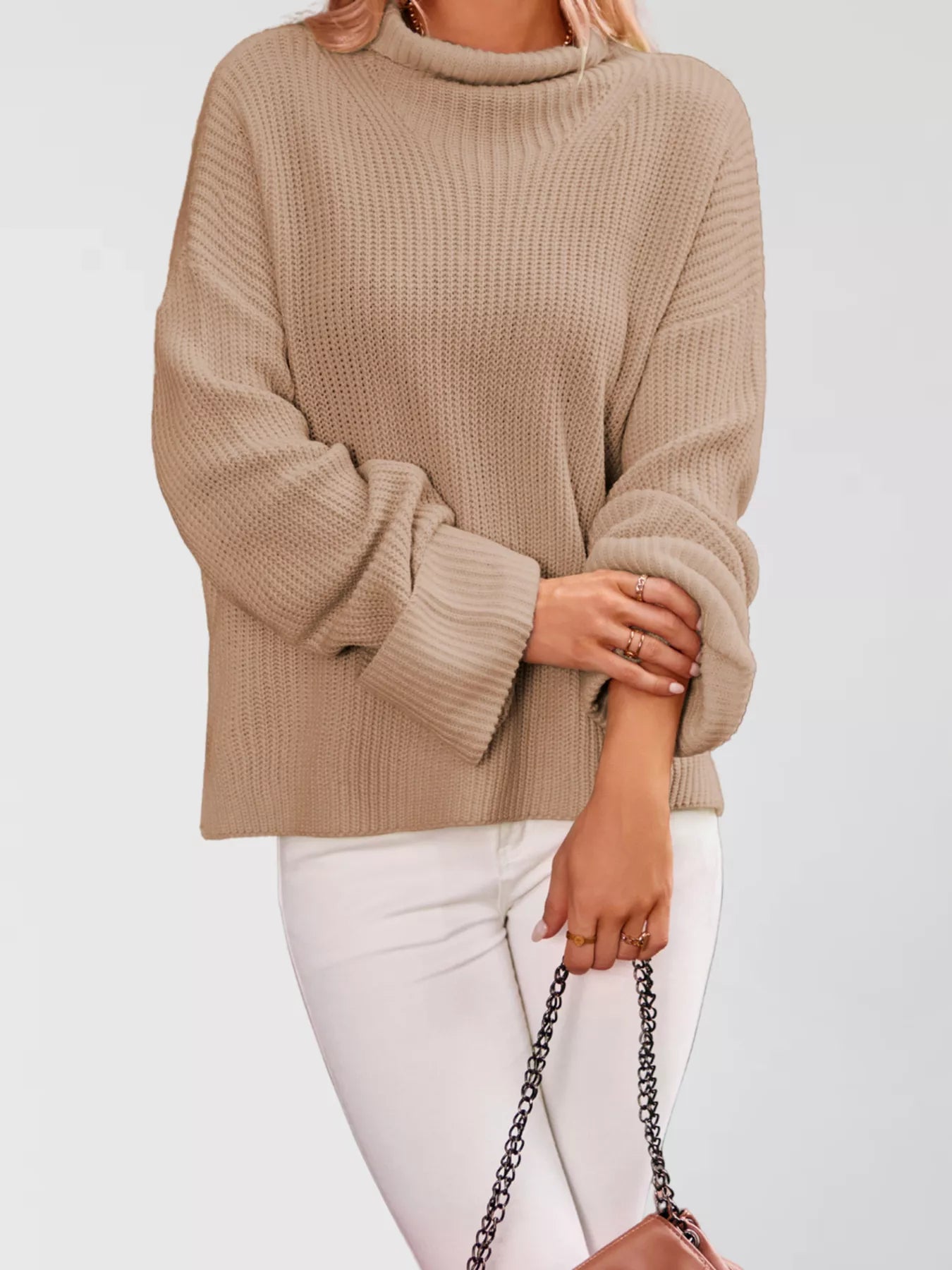 Mock Neck Dropped Shoulder Sweater