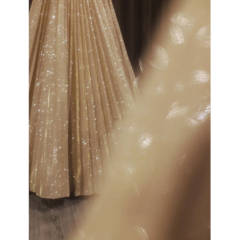 Women's High End Champagne Color Annual Meeting Evening Dress