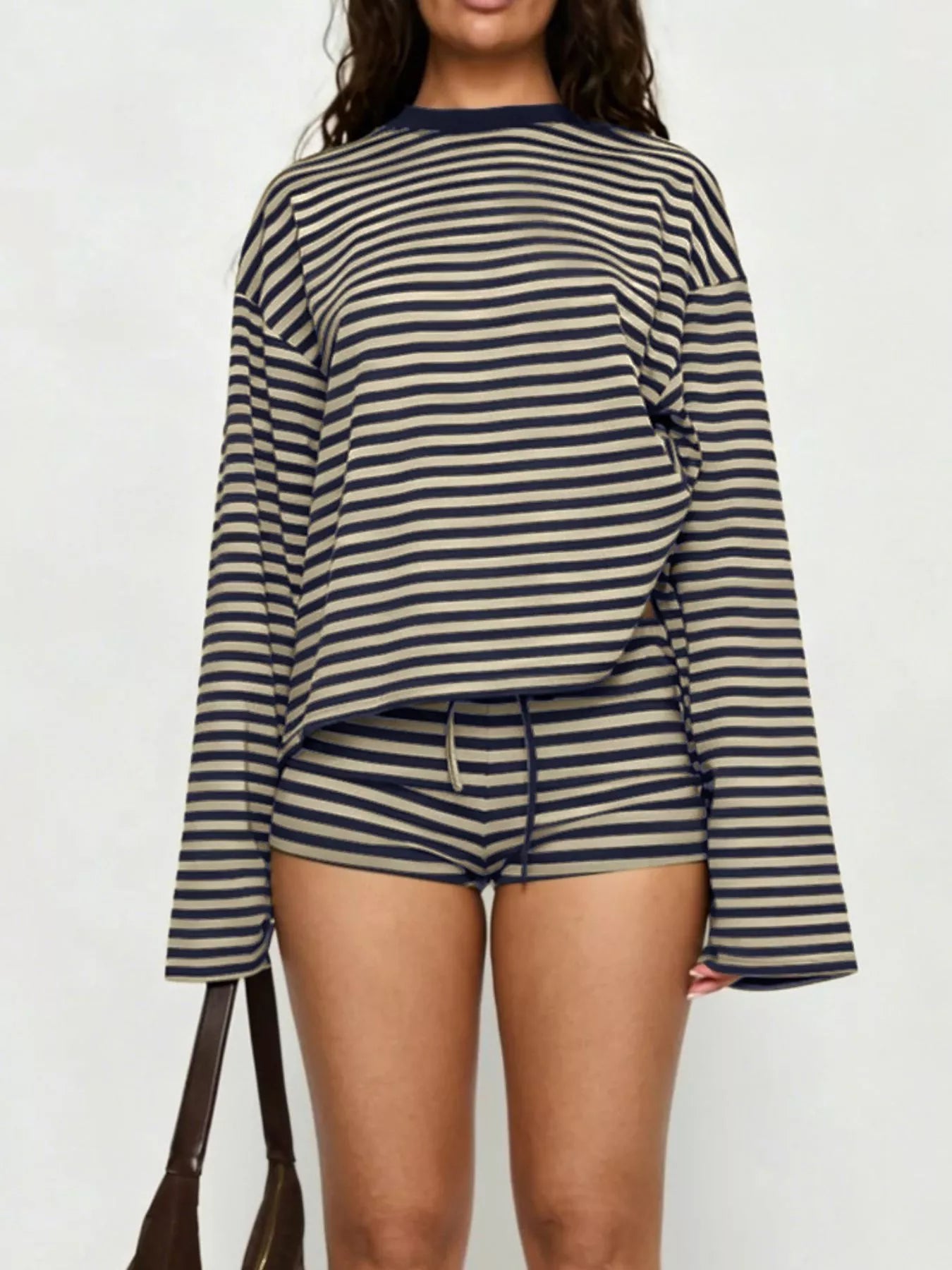 Striped Long-Sleeve Top and Shorts Set