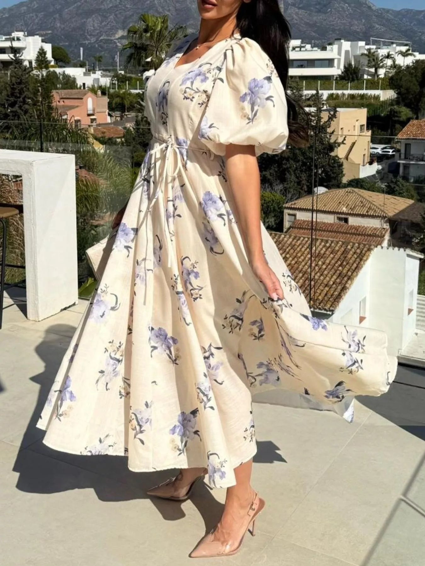 Floral Puff Sleeve Midi Dress