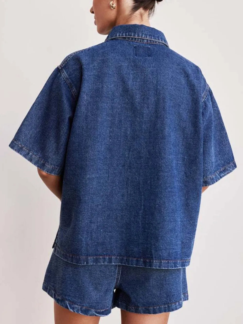 Button Up Half Sleeve Denim Shirt