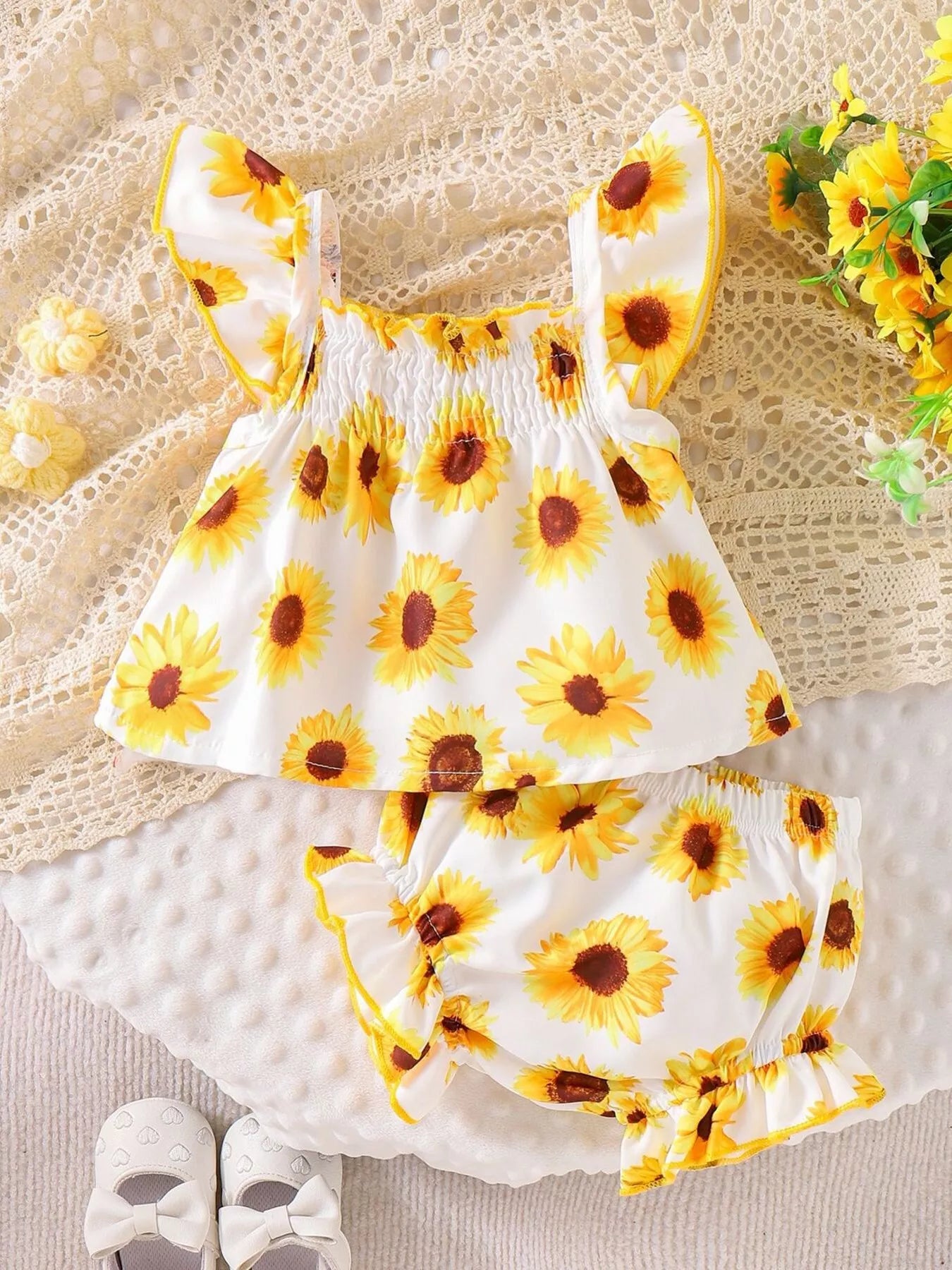 Children's Ruffled Printed Tank and Shorts Set