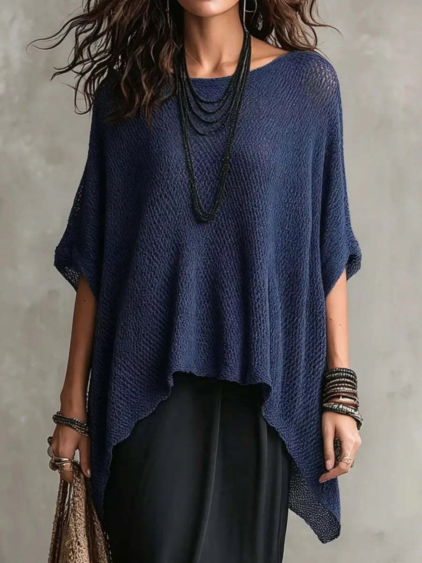 Full Size Loose Knit Round Neck Top Plus Size