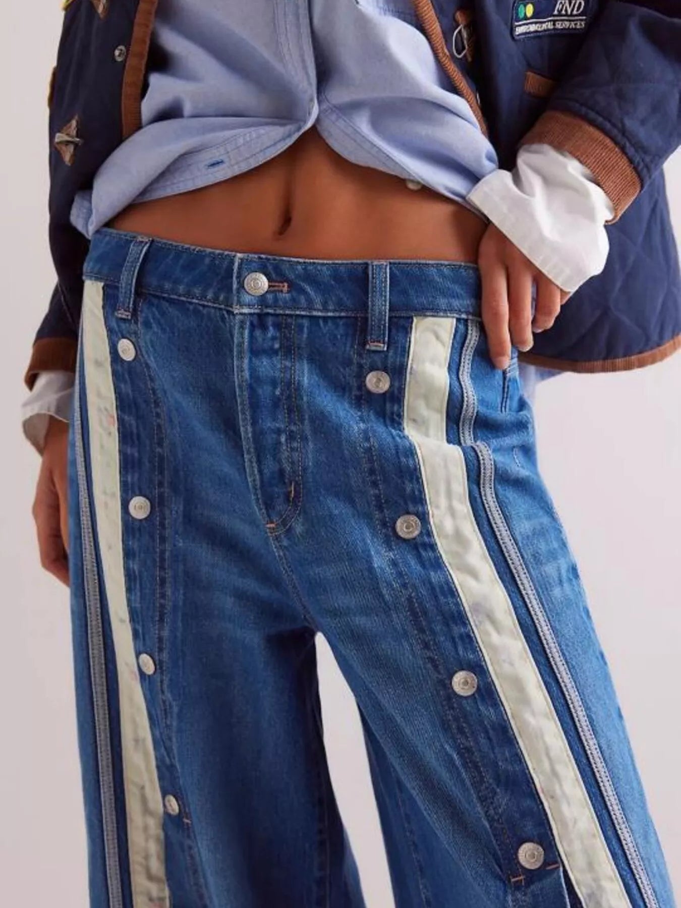 Wide-Leg Side Snap Button Jeans