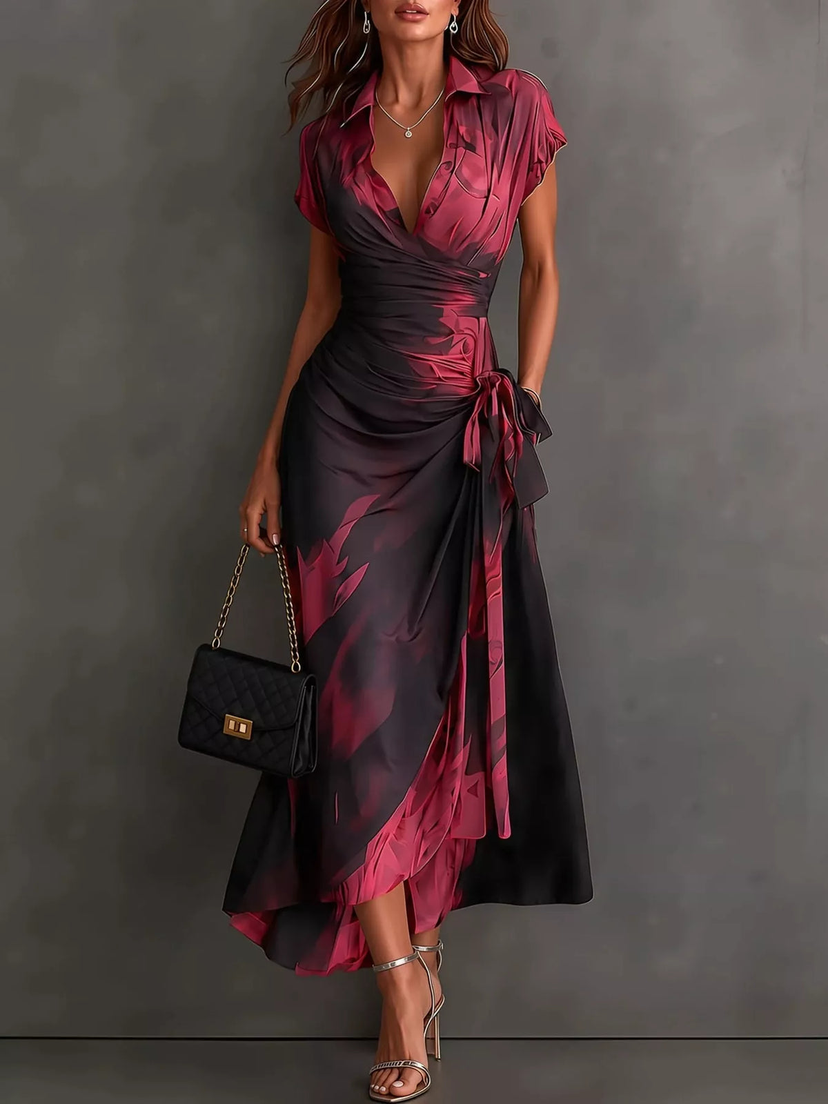 Tie Detail Surplice Dress